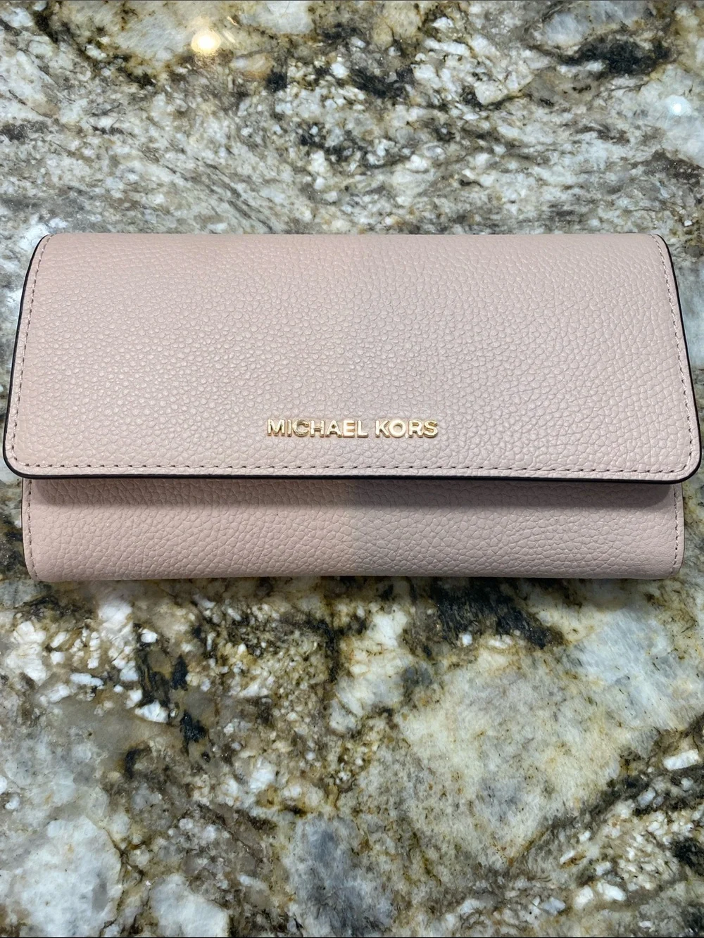 Michael Kors Pale Pink Pebbled Leather Wallet with Gold Logo